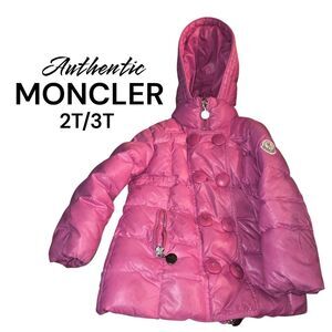 MONCLER 2T/3T Pink Zip/Snap Front Down Puffer Hooded Logo Winter Snow Ski Jacket